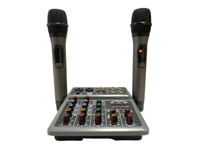 Consola Mezcladora 6 canales + Interfaz de audio + 2 Micrófonos inalámbricos UHF - GCM DJ LINE GCM-04P