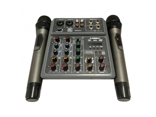 Consola Mezcladora 6 canales + Interfaz de audio + 2 Micrófonos inalámbricos UHF - GCM DJ LINE GCM-04P vista 2